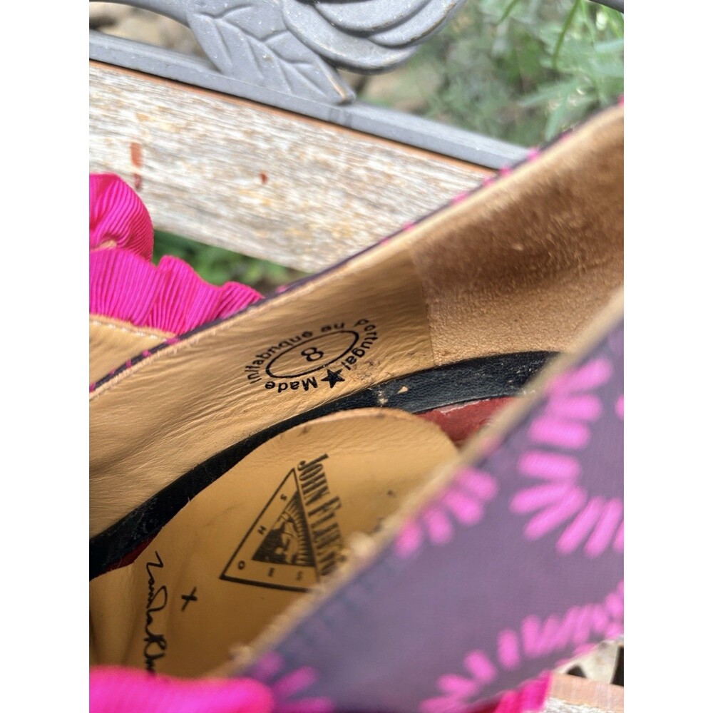 John Fluevog Sz 8 Ruffle Elektra Buckled Platform Pink & Black Heels Ltd Edition - Picture 8 of 12